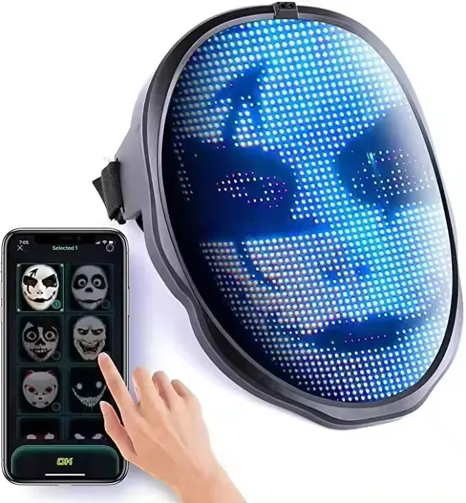 

Halloween LED Lighted Face Transforming Mask Shining Mask for Fun Parties Birthday Christmas Festival APP Control Rechargeable