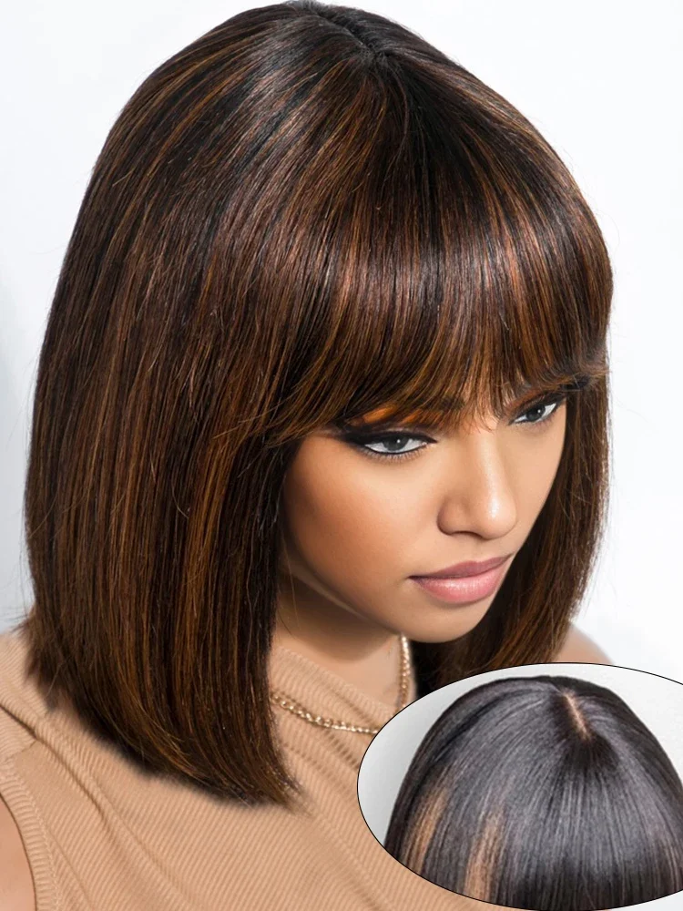 Highlight Blonde Short BOB 3x1 Lace Glueless Human Hair Wig Ready To Go Brazilian P1B/30 Straight Bob Bone With Bangs For Women