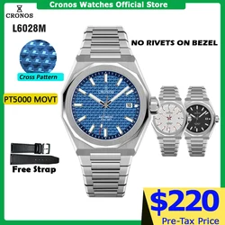 Cronos Luxury Men Watch 39mm Automatic PT5000 SW200 Wristwatches Sapphire Leather Strap 10ATM See-through Back L6028M