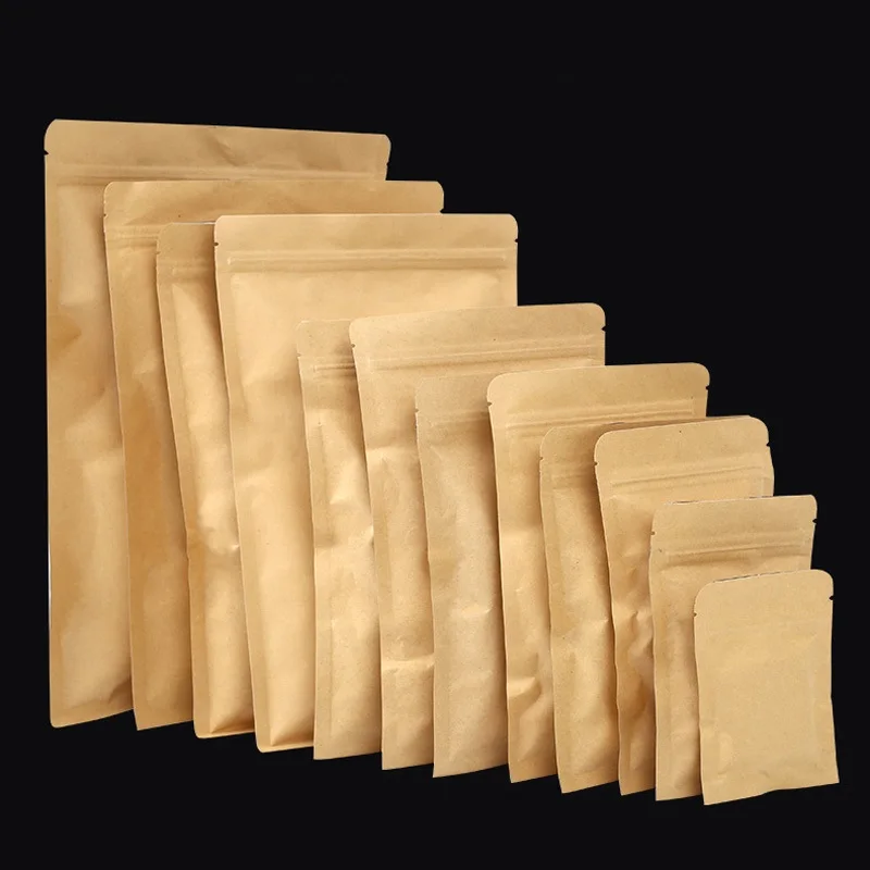 1000Pcs/Lot Brown Kraft Paper Zipper Gift Bags Aluminum Foil Bags Food Packaging Bags Candy Coffee Ziplock Bags Wholesale
