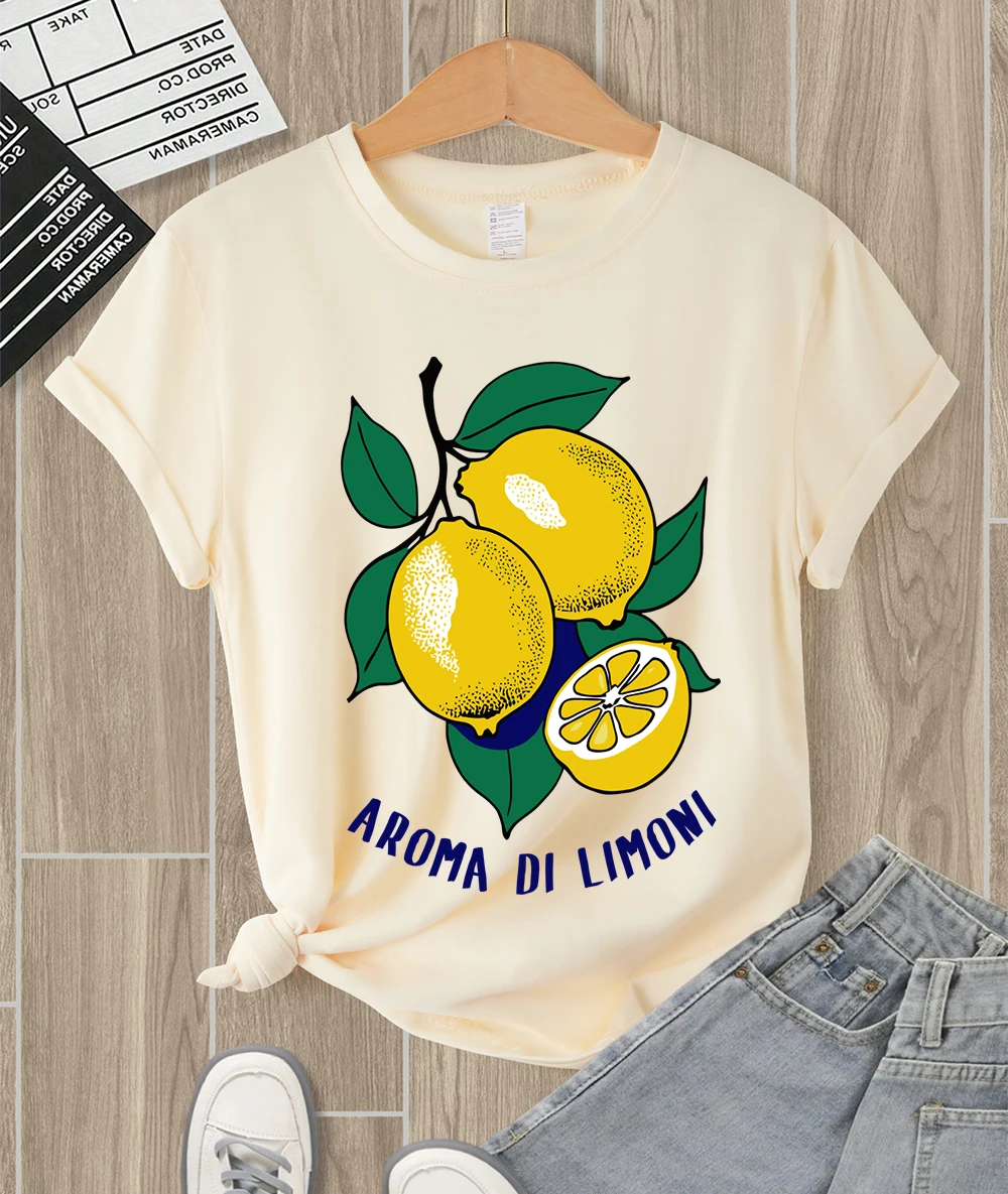 

Aroma Di Lemons Fruit Prints Women T-Shirt All-Match Casual Short Sleeve Hip Hop Crewneck Clothing Comfortable Soft T Shirts