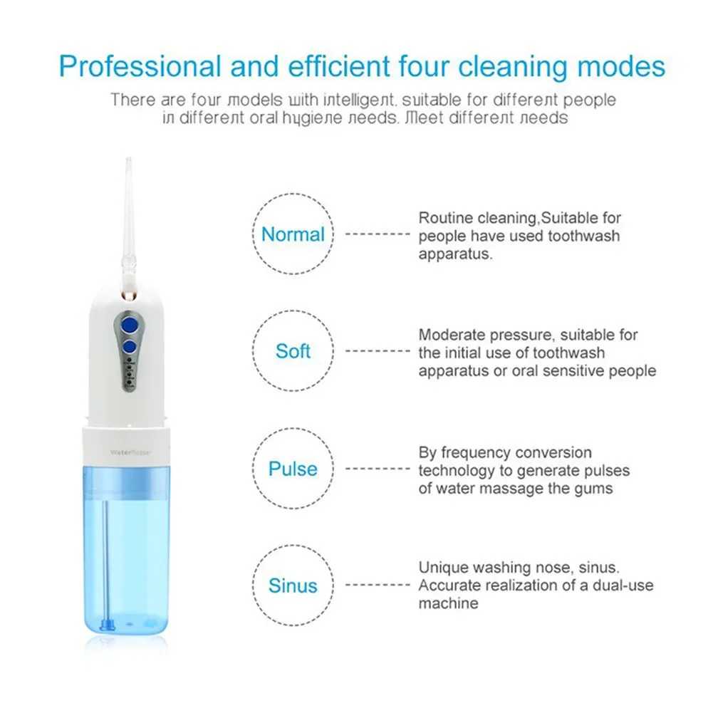 USB Rechargeable Oral Irrigator Water Flosser Dental Tooth Cleaning Device 4 Modes 200ML Water Tank Teeth Cleaner + 5 Jet Tips