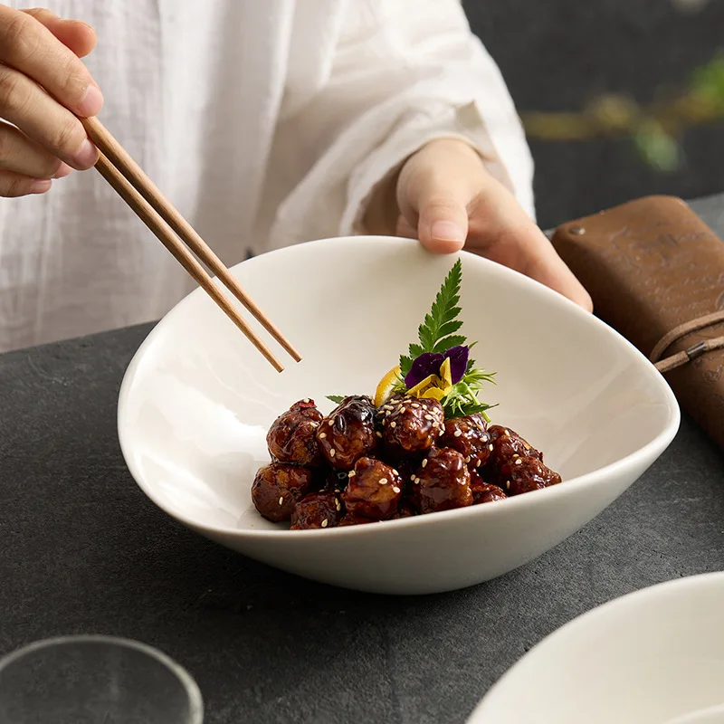 CX high-value exquisite ceramic salad plate home pure white high-end Western food plating