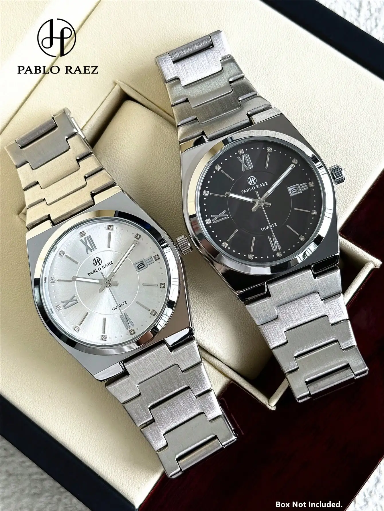 

Кварцевые часы из нержавеющей стали с римскими цифрами, светящимися стрелками, окошком для даты, в деловом повседневном стиле