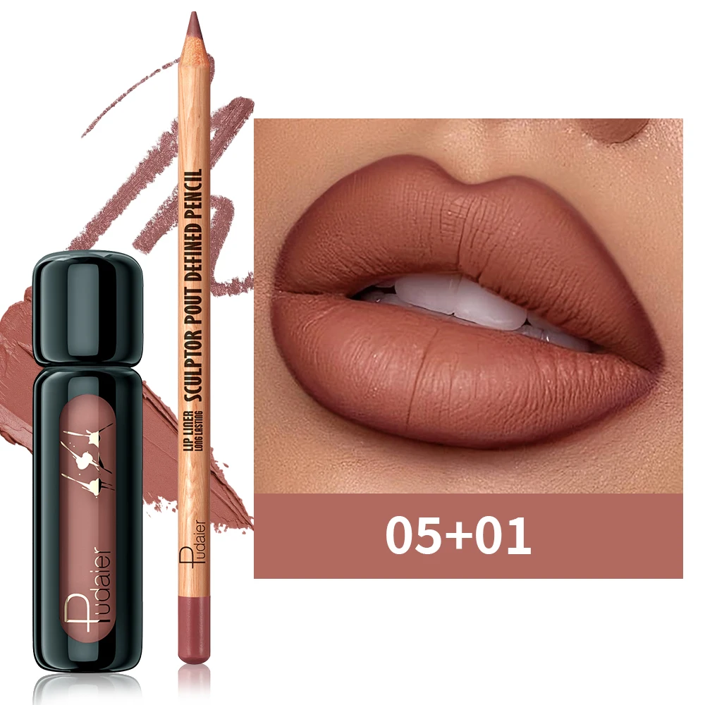 2PCS Matte Lip Liner and Lip Gloss Combo -Smooth Matte Lip Liners for Defined Contours & Moisturizing Silky Lip Mud for Clolor