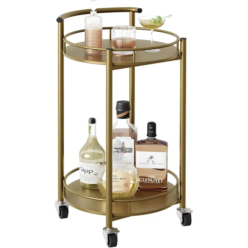 

Bar Gold Rolling for Home,2 Tiers Bar Serving t Round Wine with Handle, Metal Wine Rack and Casters, Serving B