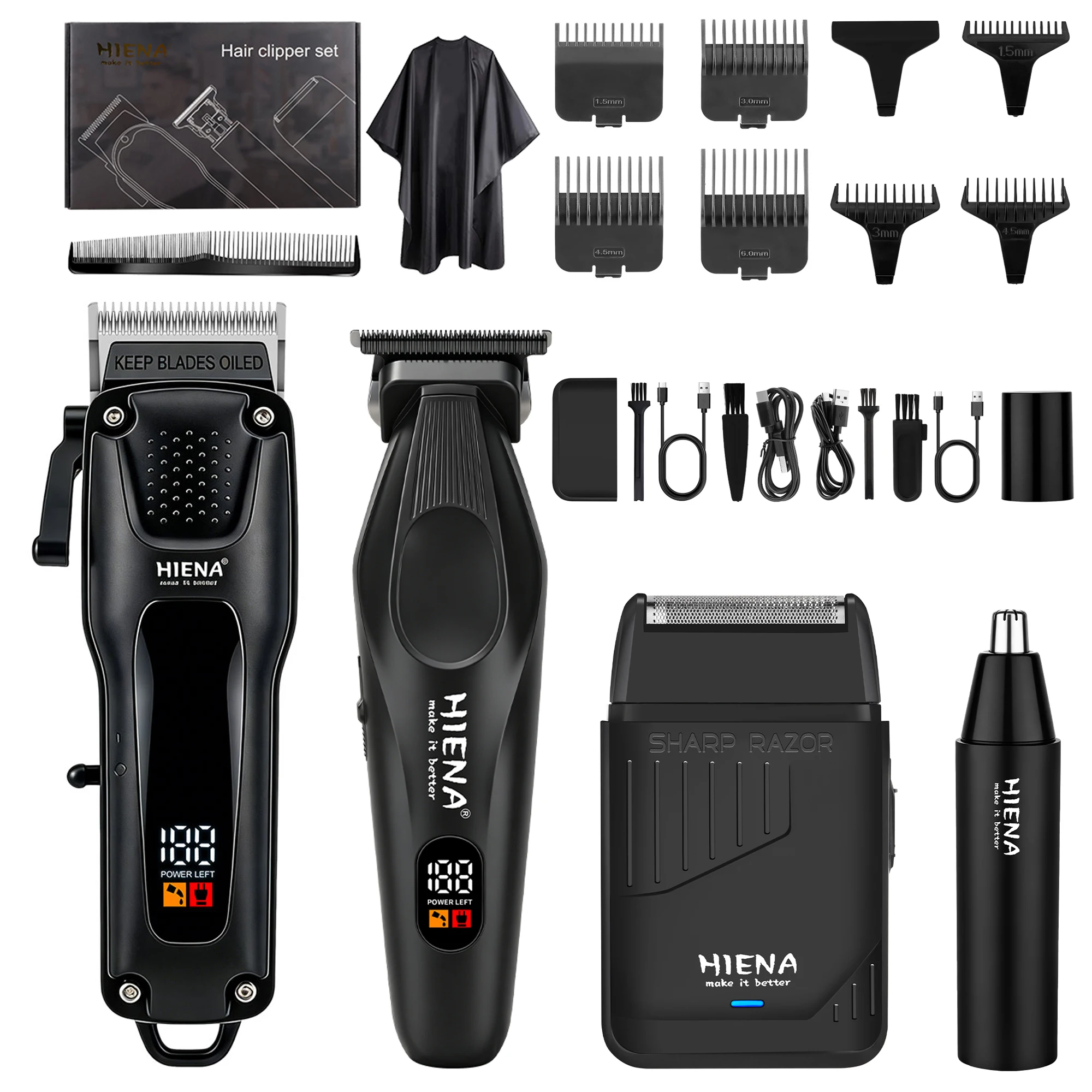 1/2/4 Pieces Hair Clippers Set Men Professional Bread Trimmer Oil Head Cordless Haircut Machine Nose Hair Removal For Father