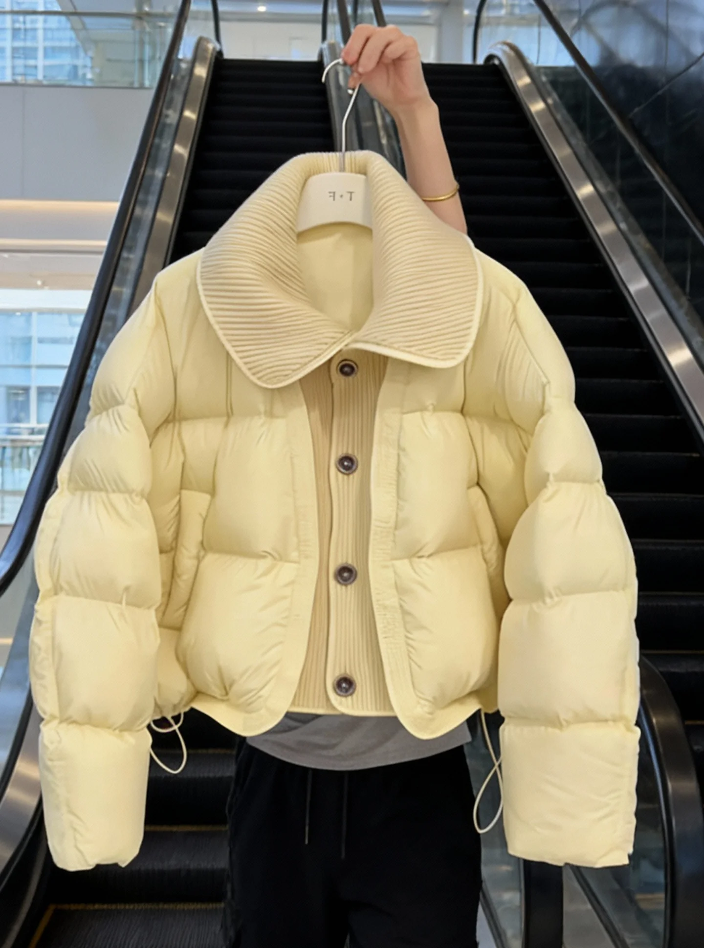 ort Puffer Jaet Women's Yellow Cr Puff 2025 New Winter Faion Thin High-End Feel Thi Outerwear Ladies' Commute Sle