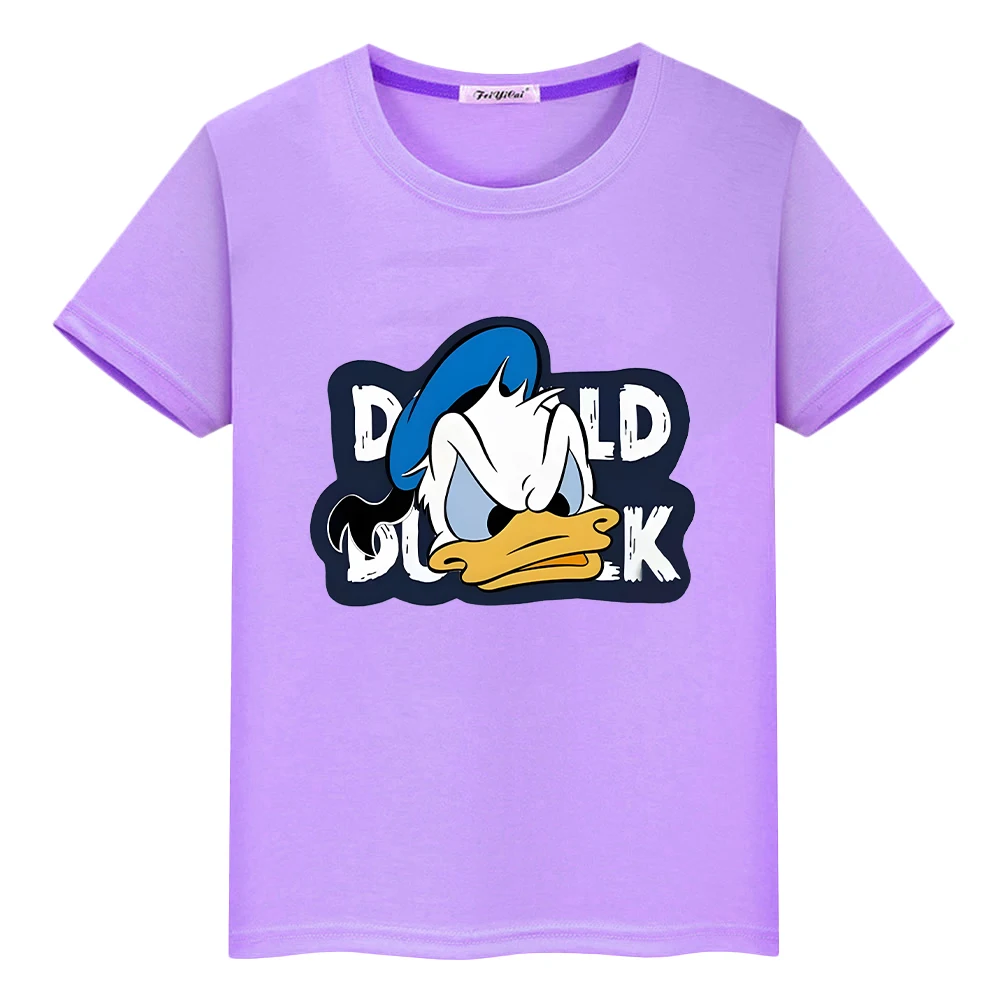 

t shirt for kids boy 10years Donald Duck Print 100%Cotton anime Tops Short y2k one piece Disney Kawaii pride tshirt girl clothes