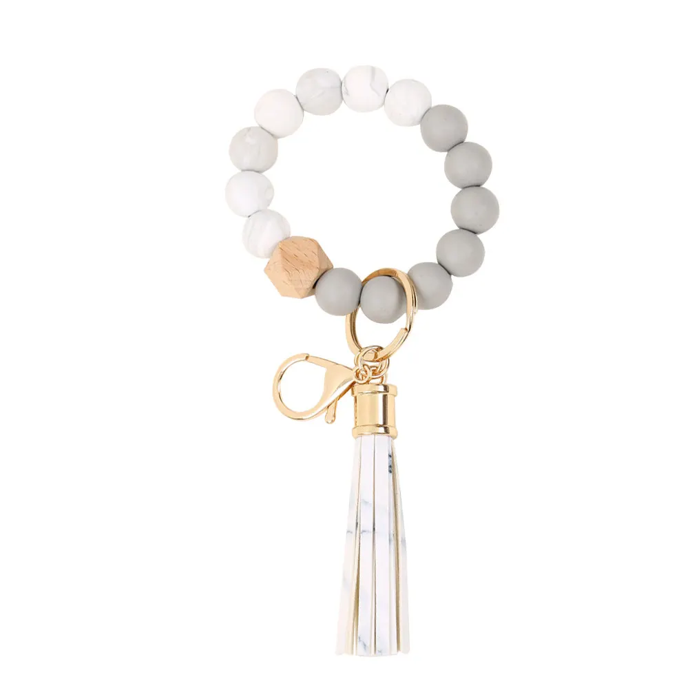 Silicone Beads Bracelet Keychain Tassel Pendant Soft Wristlet Key Agent Gift Silicone Bracelet Keychain