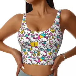 Custom Hello Kitty Cartoon High Impact Sports Bras Women's Seamless Workout Yoga Crop Tank Tops