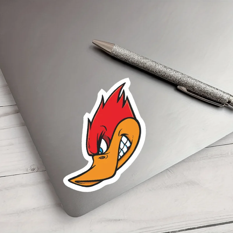 1PC Unique Cartoon Bird Stickers - Fierce Red-Orange Graphic for Laptops/Cars, Highlight Fun Spirit