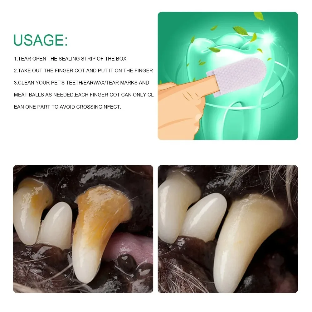 Disposable Pet Finger Cot Wet Wipes Teeth Cleaning Tartar Remover for Cats Dogs Oral Ear Care
