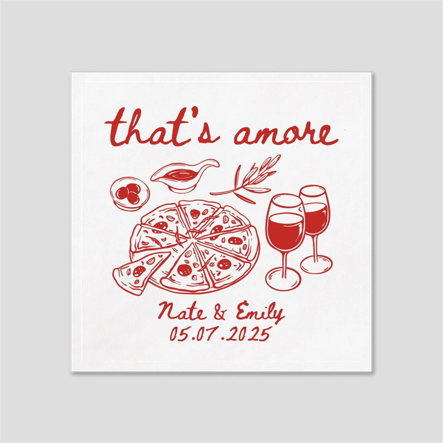 Servilletas de boda personalizadas, servilleta de amor, servilleta de boda italiana, decoración de fiesta de Pasta, servilletas de cóctel personalizadas, servilletas de barra de Pizza Ita