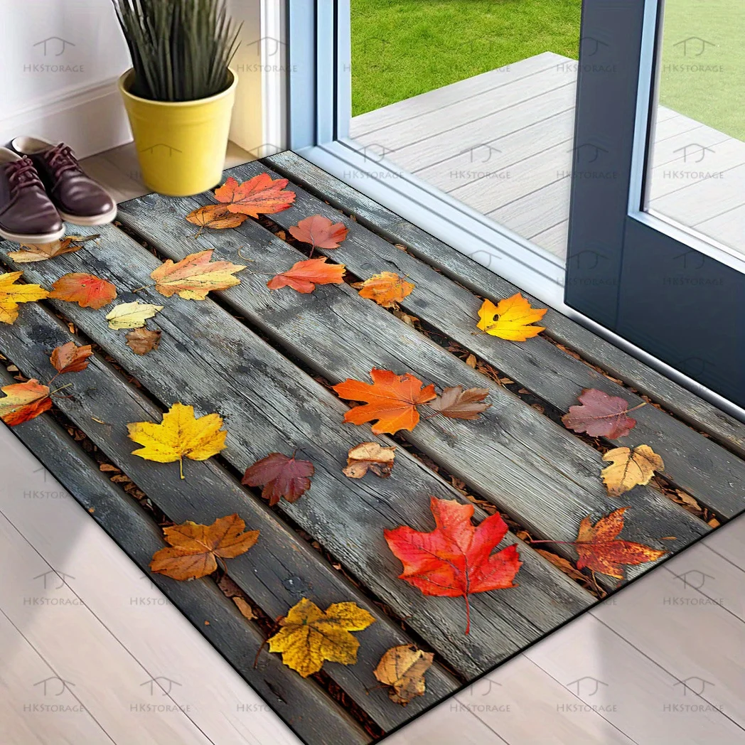 Autumn Maple Leaf Welcome Mat Non Slip Washable Rug For Kitchen Living Room Garden Patio Cottage Home Decor