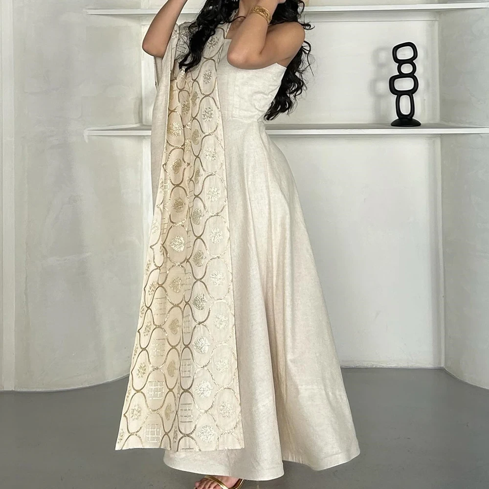 

Customized Jersey A-Line shawl Evening Dress Strapless Sleeveless Floor Length Photo Color Fashion Bespoke Occasion Gowns