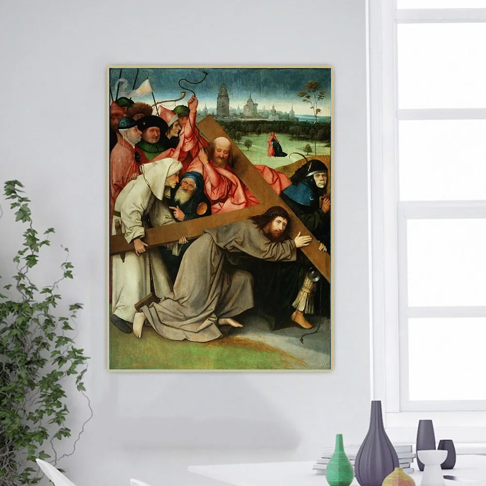 Citon Hieronymus Bosch《Christ Carrying the Cross》Canvas Oil Painting Art Poster Picture Wall Background Decor Home Decoration