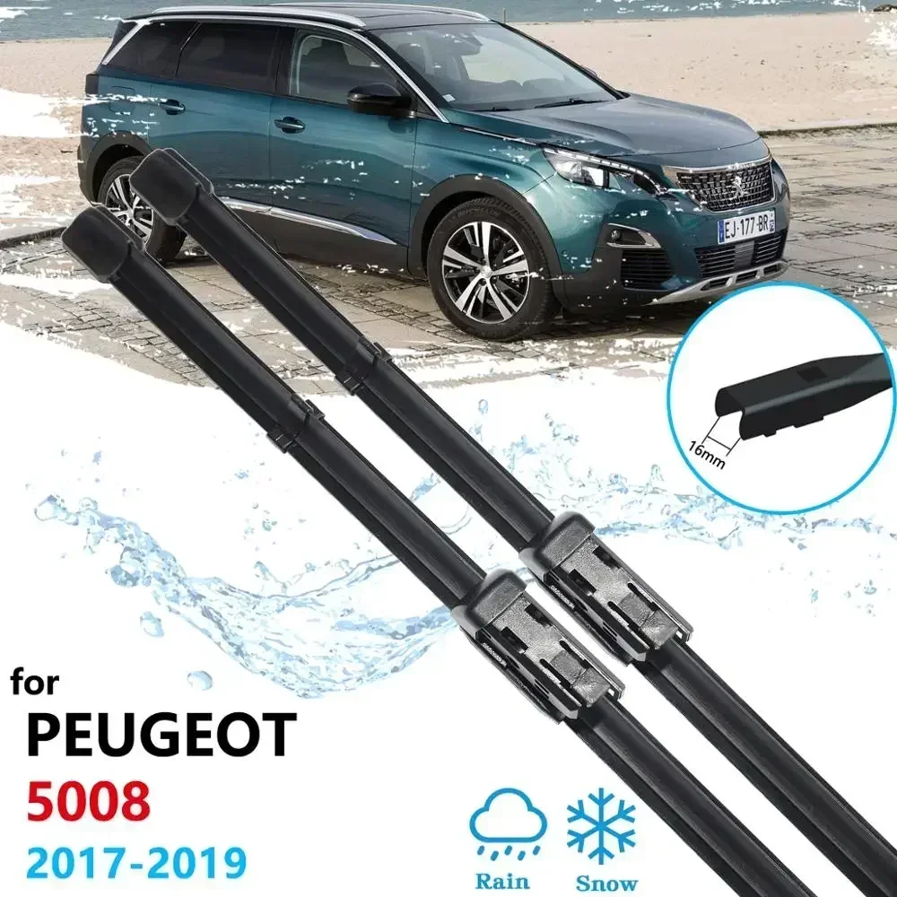 Escobillas de parabrisas delantero para coche, pegatinas de escobillas de limpiaparabrisas para Peugeot 5008, 2017, 2018, 2019, 2. ª generación