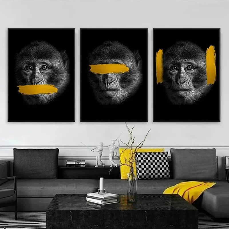 Multiple sizes 1pc frameless Canvas Painting Monkey No Speak,no See,no Hear Pictures Wall Art Canvas Painting Funny Three Monkey