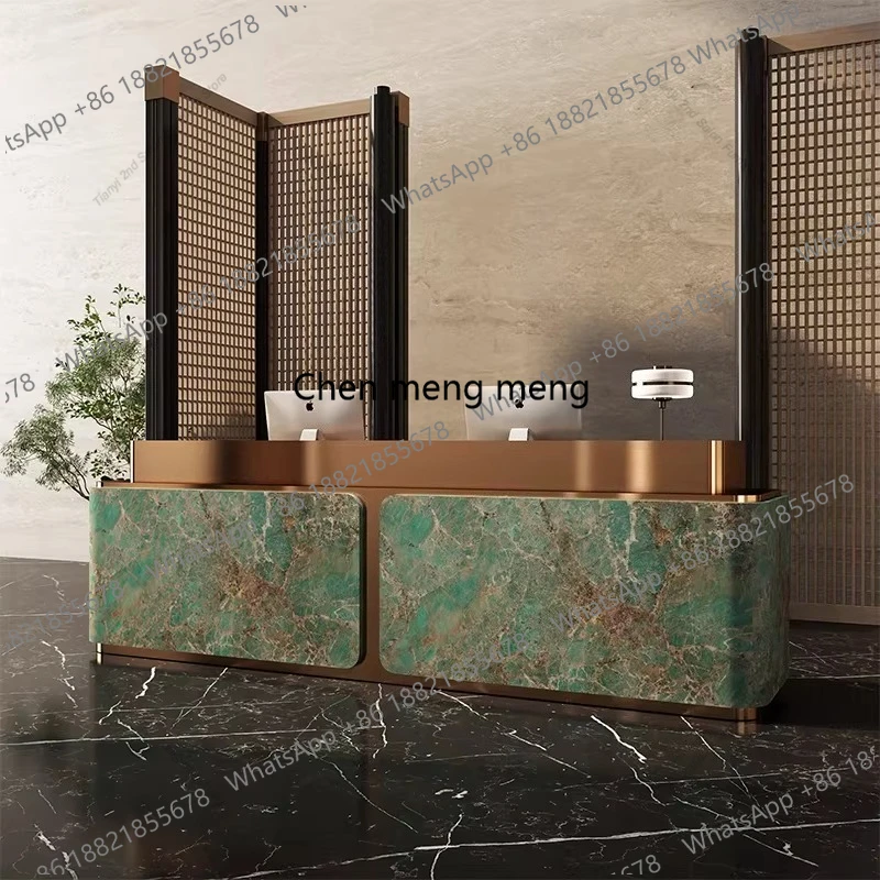 Modern Simple Cashier Counter Marble Stainless Steel Company Front Desk Hotel Reception Desk Office Furniture