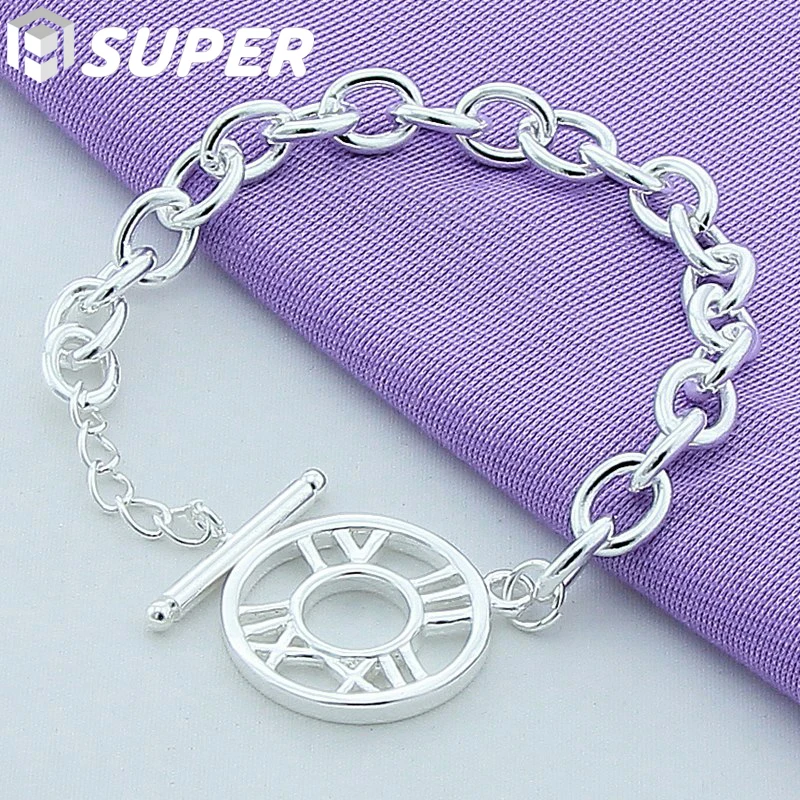 

925 Sterling Silver Round Roman Numerals Pendant Bracelet For Woman Charm Wedding Engagement Fashion Party Jewelry