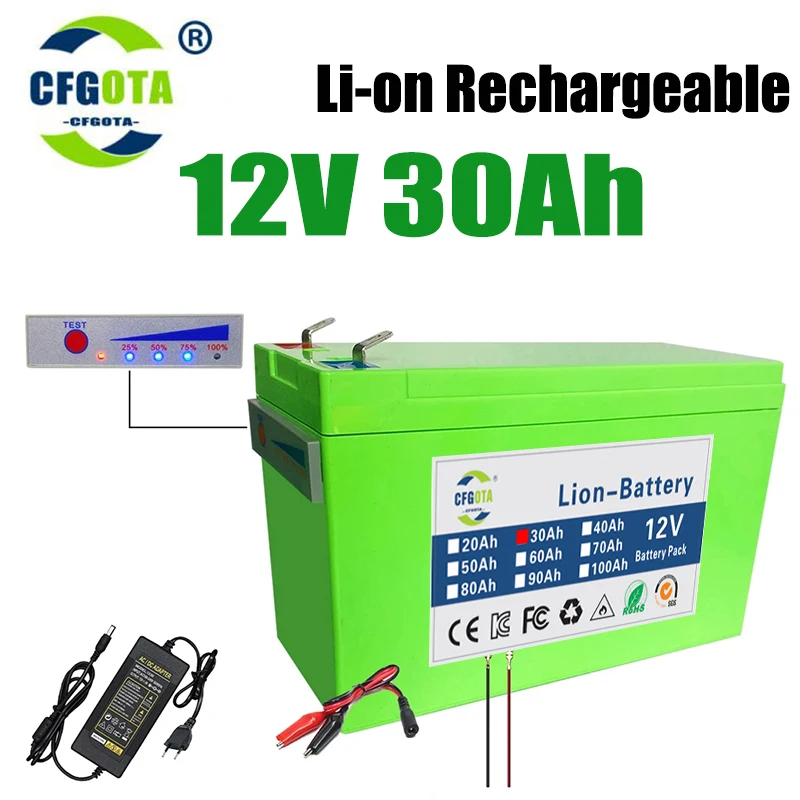 

New 18650 12V 30Ah Lithium Battery,for Solar Energy Led Light Electric Boats,Remote Control Toys Household Appliances Battery