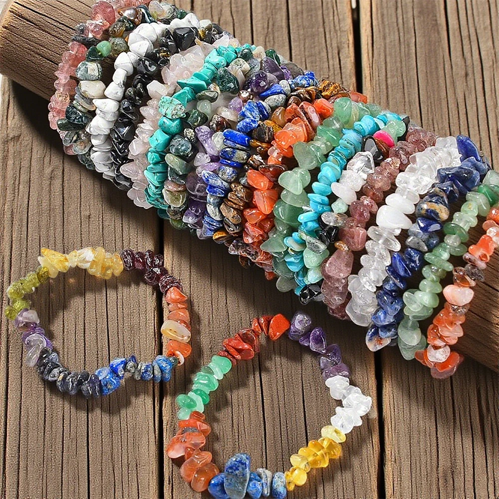 5/10 Stück zufälliges Kristallstein-Armband-Set, natürlicher Edelstein, elastisches Armband, Heilkristall, Sommer-Strand-Armband