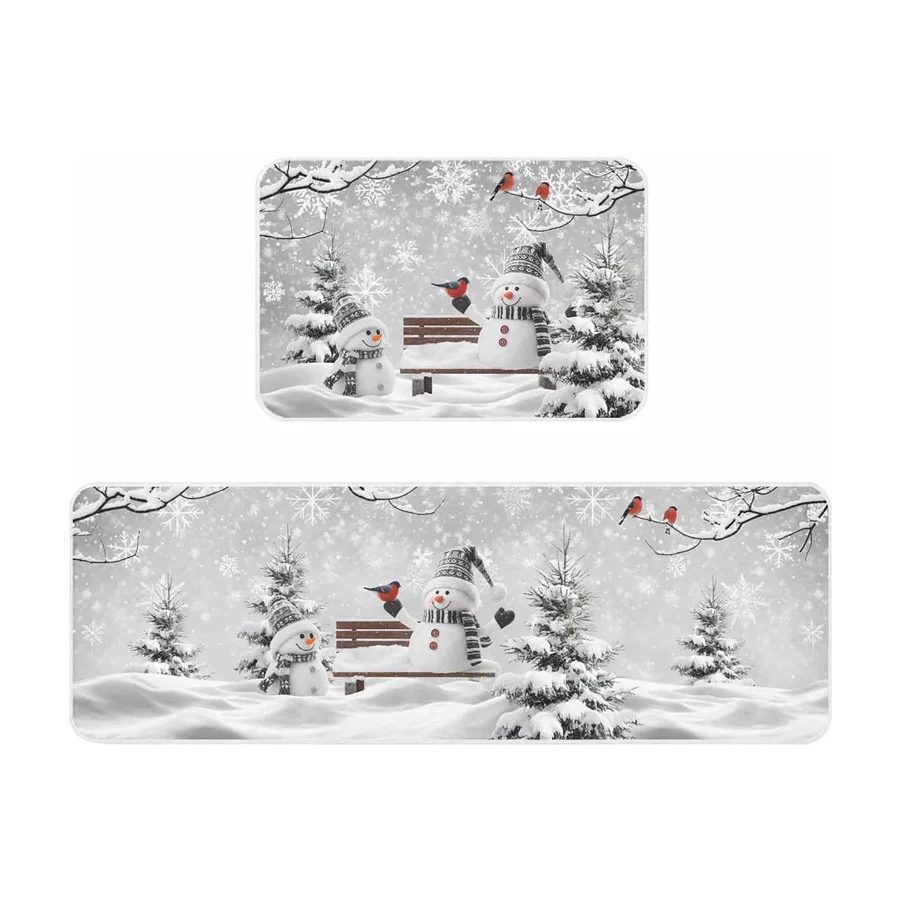 Christmas Snowman Snow Scene Kitchen Mats Home Decor Non-Slip Corridor Balcony Rugs Bedroom Bedside Floor Mat Xmas Decor