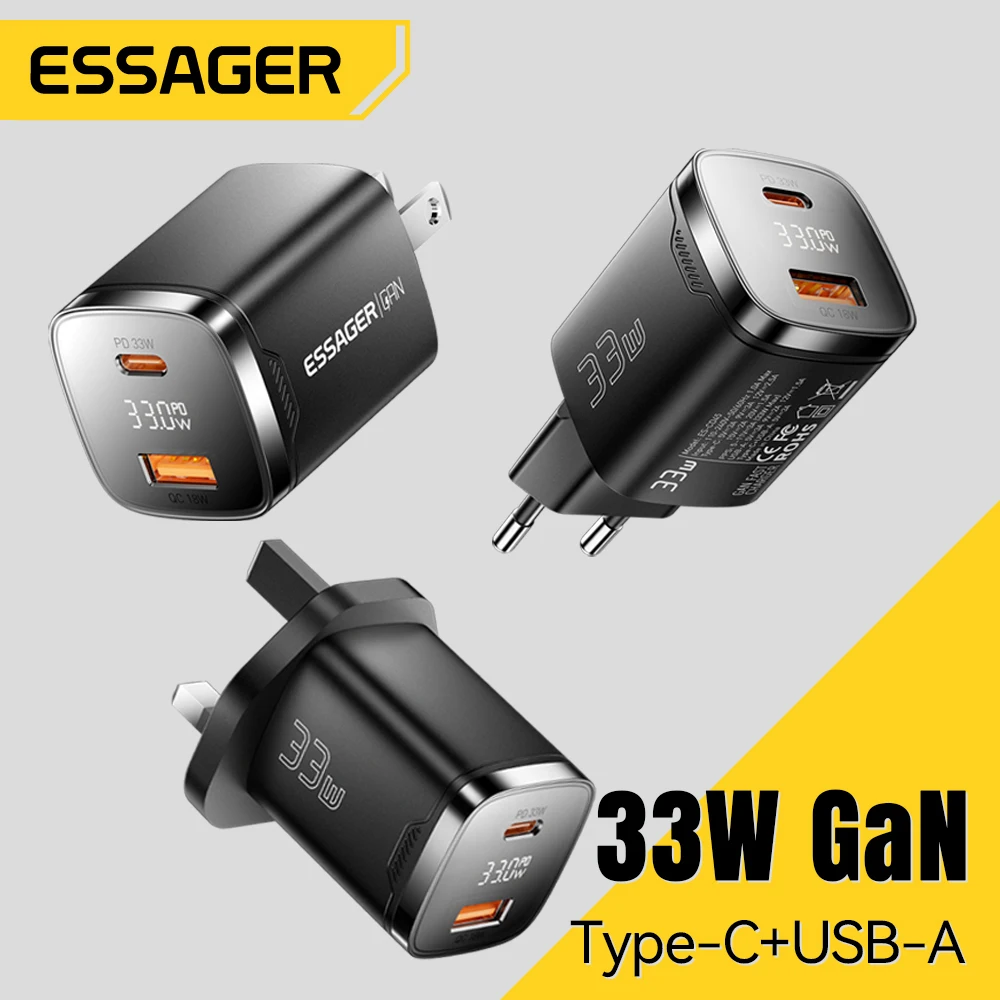 Essager 33W GaN USB 유형 C 충전기 디지털 디스플레이 PD iPhone 16 15 14 Pro Max iPad...