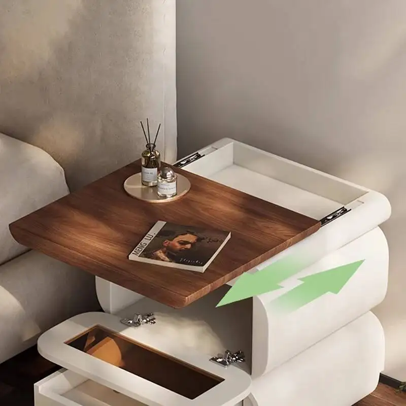 Bedside Table With Secret Rustic Nordic Compartment Safe Curved Cream Nightstand Unique Chic Mesitas De Noche Furniture For Home