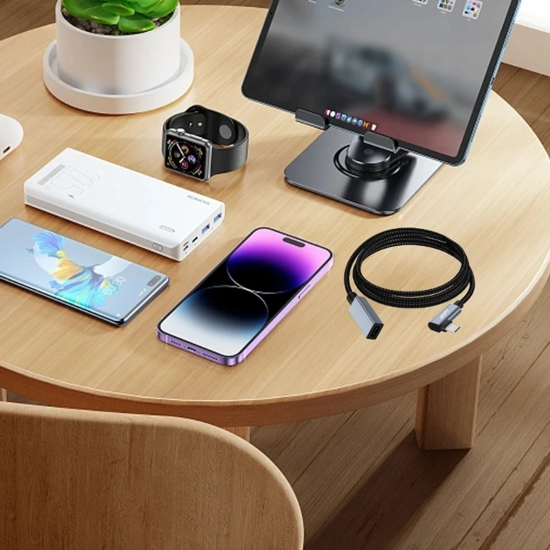 Cable de extensión USB C de ángulo recto 90° 480Mbps  2.0 Cable macho a hembra