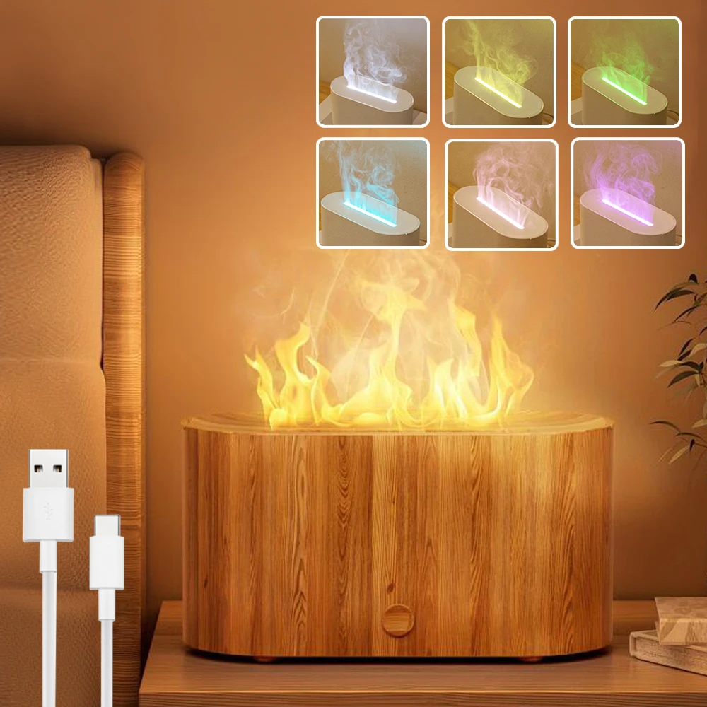 Ultrasonic Aromatherapy Machine with Colorful Gradient Lighting Flame Humidifier USB Plug-In Desktop Atmosphere Light