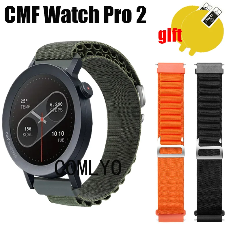 Band For CMF Watch Pro 2 Smart Watch Strap Nylon Adjustable Soft Bracelet FOR Women Men Belt Screen protector film