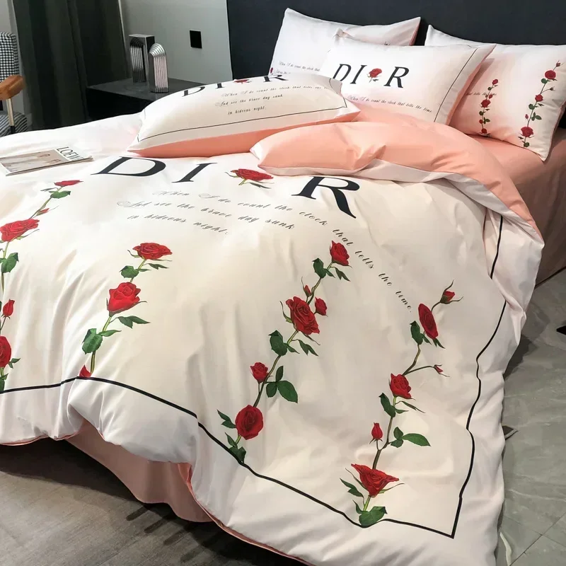 King Size Bedding Set Luxury Top Skin Friendly Cotton Duvet Cover Flat Fitted Bed Sheets and Pillowcases Comforter Bedding Sets