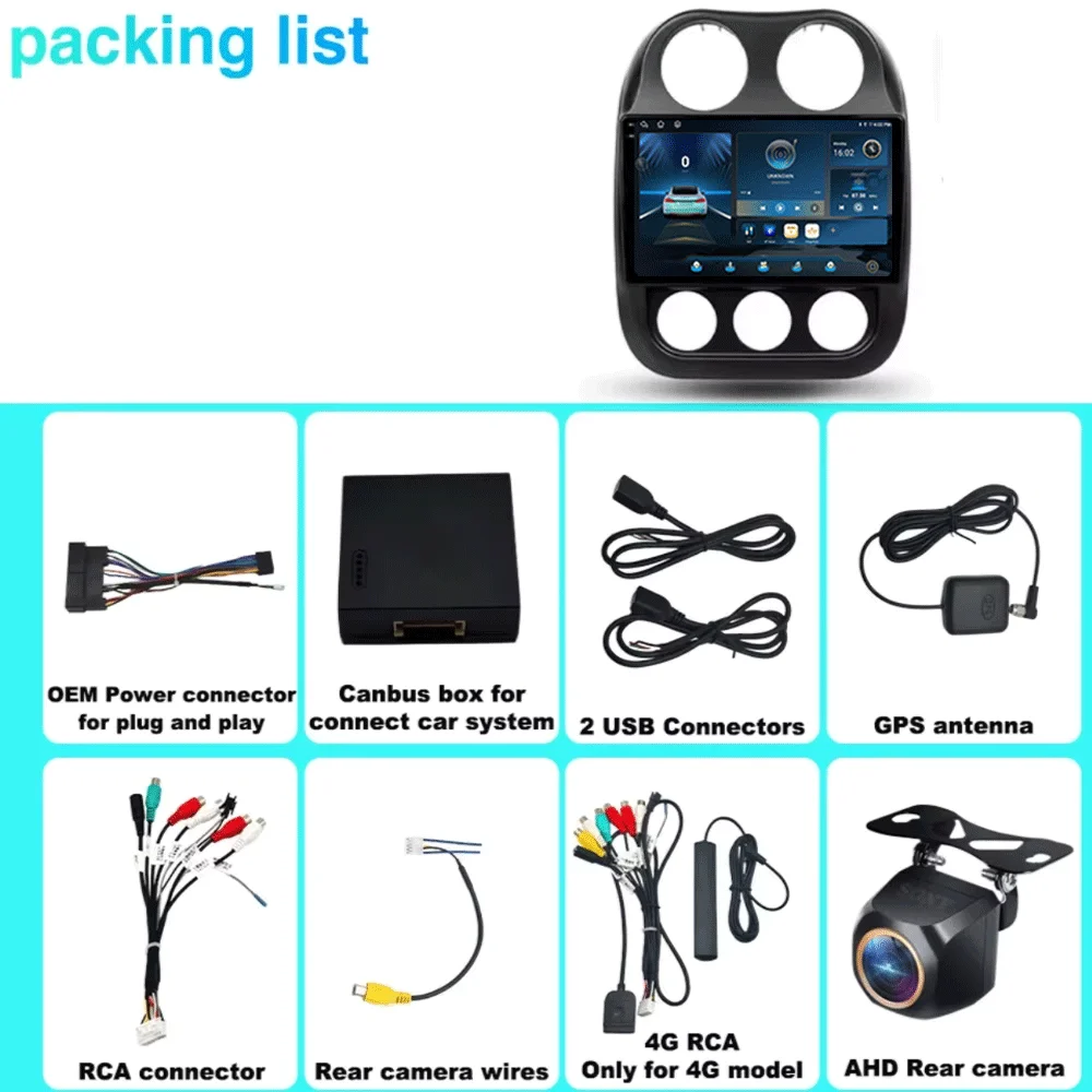 Picture 5: Android 16 For Jeep Compass Patriot 2010 - 2016 Autoradio Stereo 2 Din Player Car Radio GPS Navigation Carplay DSP OBD CD Player