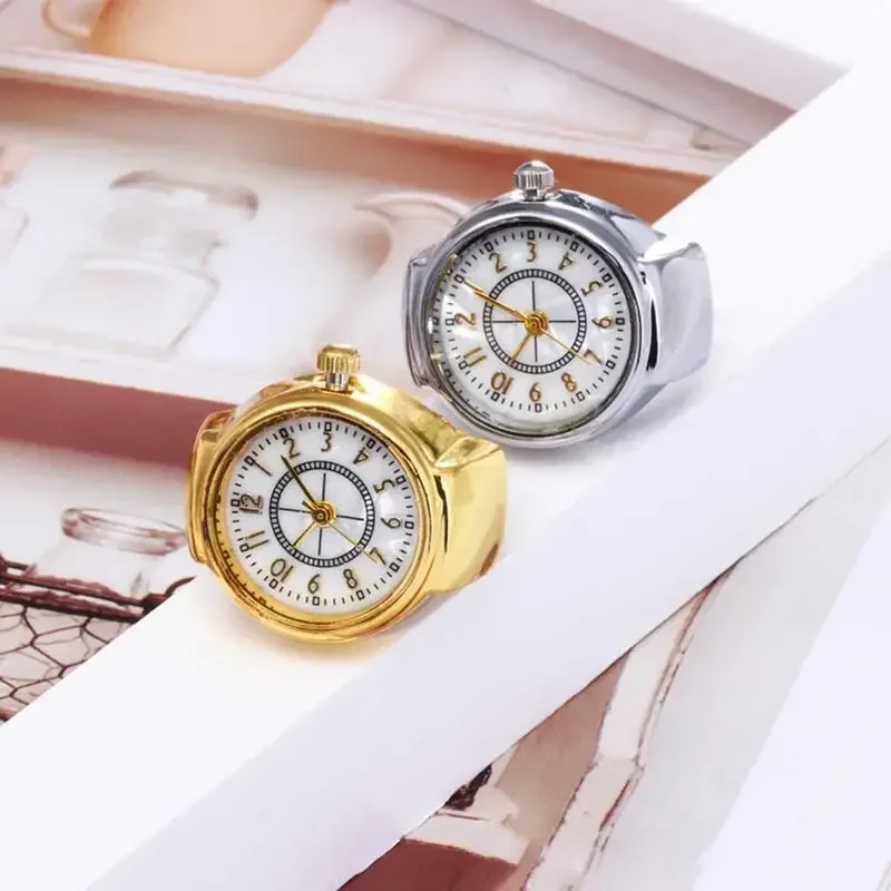 Vintage Punk Finger Watch Round Dial Arabic Alloy Watches Couple Rings Jewelry Clock Retro Roman Quartz Watches Rings Women Men