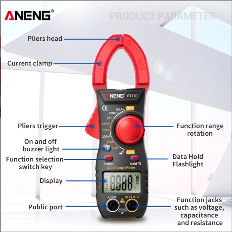 ANENG-Pince ampèremétrique intelligente ST170, multimètre numérique à plage automatique, écran LCD, tension AC DC, testeur de courant AC, 1999 points