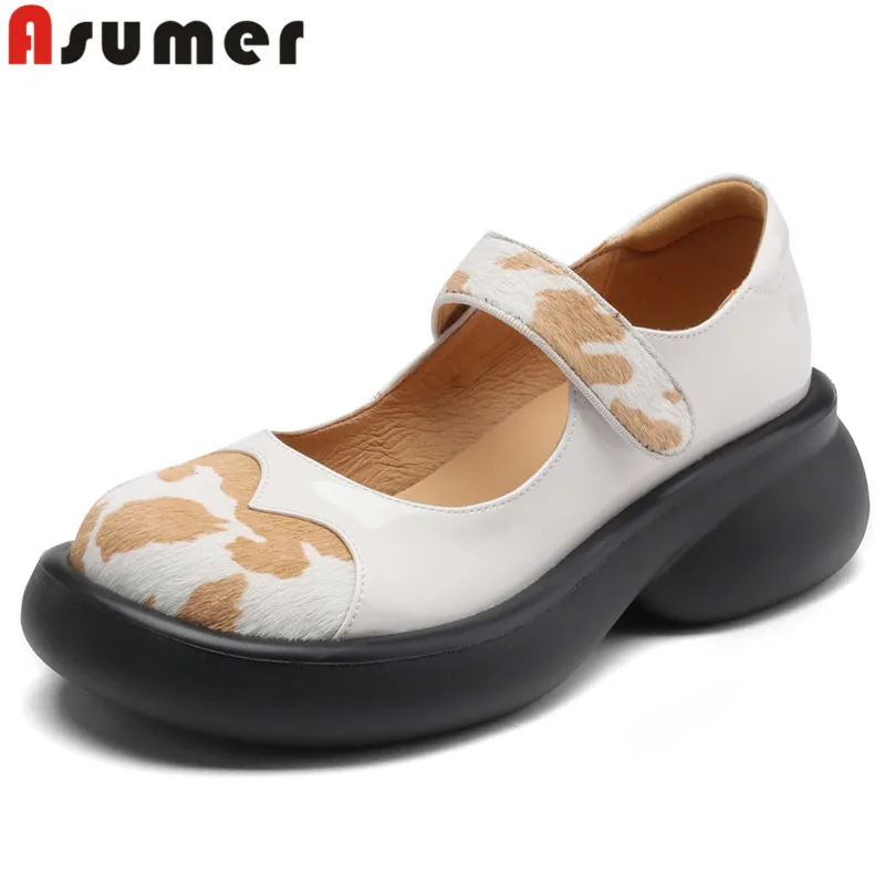 

ASUMER 2024 New Size 34-40 Classics Horsehair Shoes Woman Mixed Colors Chunky Platform Pumps Spring Ladies Dress Shoes