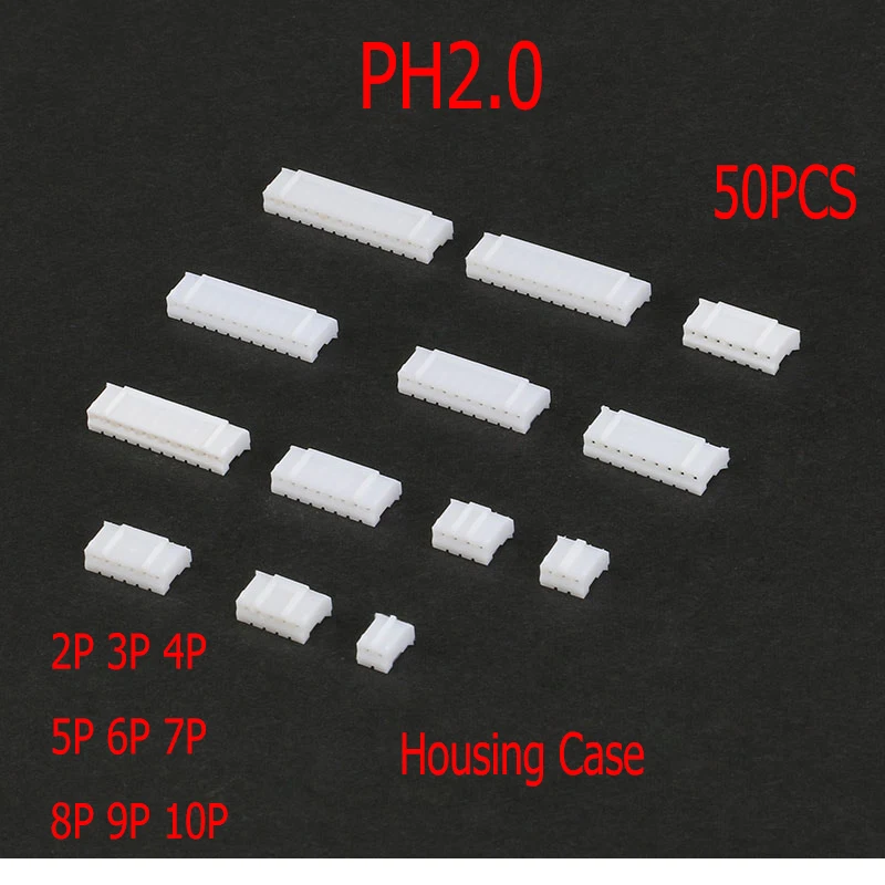 50PCS PH2.0 2MM Housing Case 2P/3P/4P/5P/6P/7P/8P/9P/10P White Male Connector