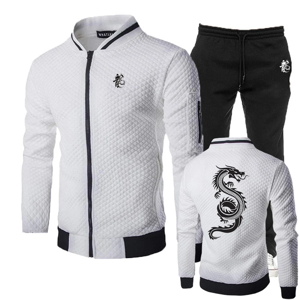 2025 Spring And Autumn Man's Chinese Dragon Print New Fashion Slim Fit Designer Sets Zipper Jacket + Long Pants Sports Suit