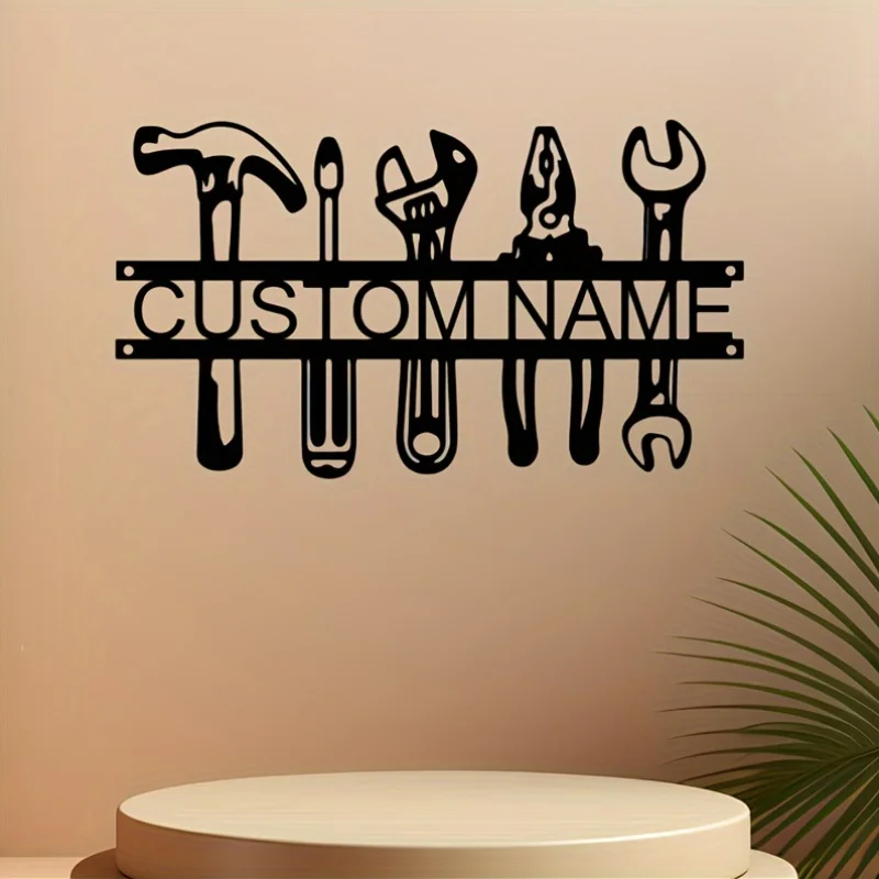 Customized Name Industrial Style Iron Wall Art Tools Design, Rustic Metal Sign for Home & Garage Decor Workshop Decor