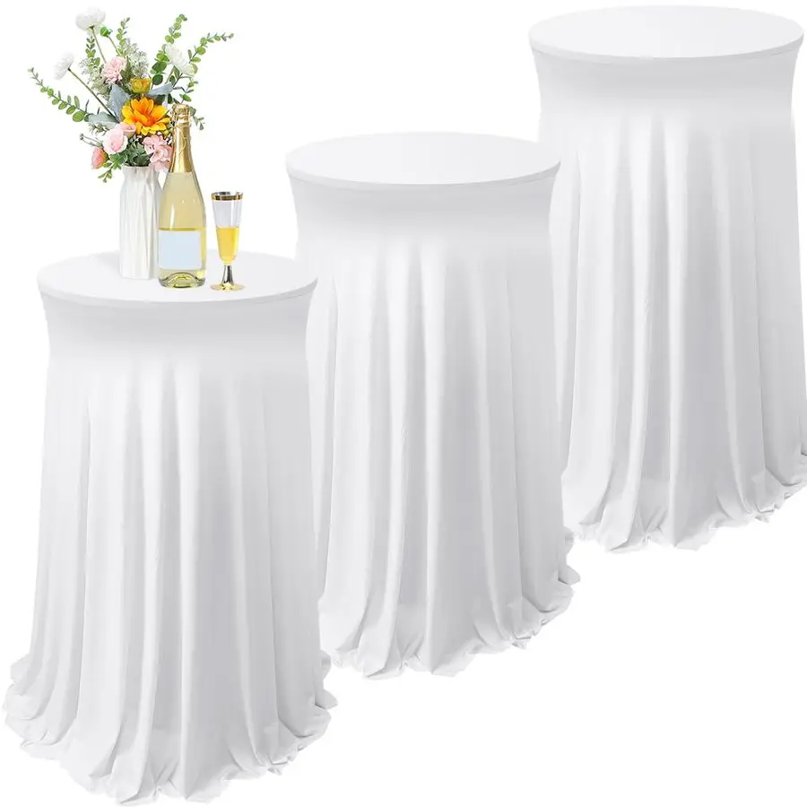 

3 Packs 32 x 43 Inch Round Spandex Cocktail Tablecloths with Skirt Cocktail Round Table Cover Spandex Stretch Tablecloth for Fit