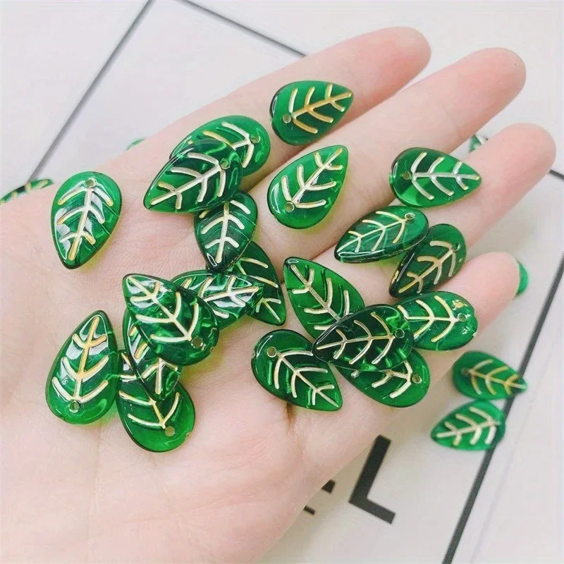 20pcs/lot Green Small Leaf Shape Beads For Jewelry Making Handmade DIY Accessories