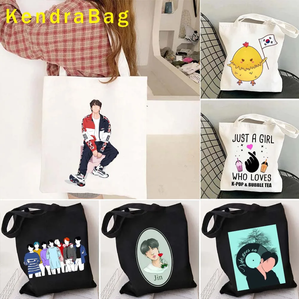 Kdrama Lover Funny Eat Sleep KPop Repeat Finger Heart K Pop Gifts Girl South Korea Anime Canvas Bags Bubble Tea Shopper Handbags