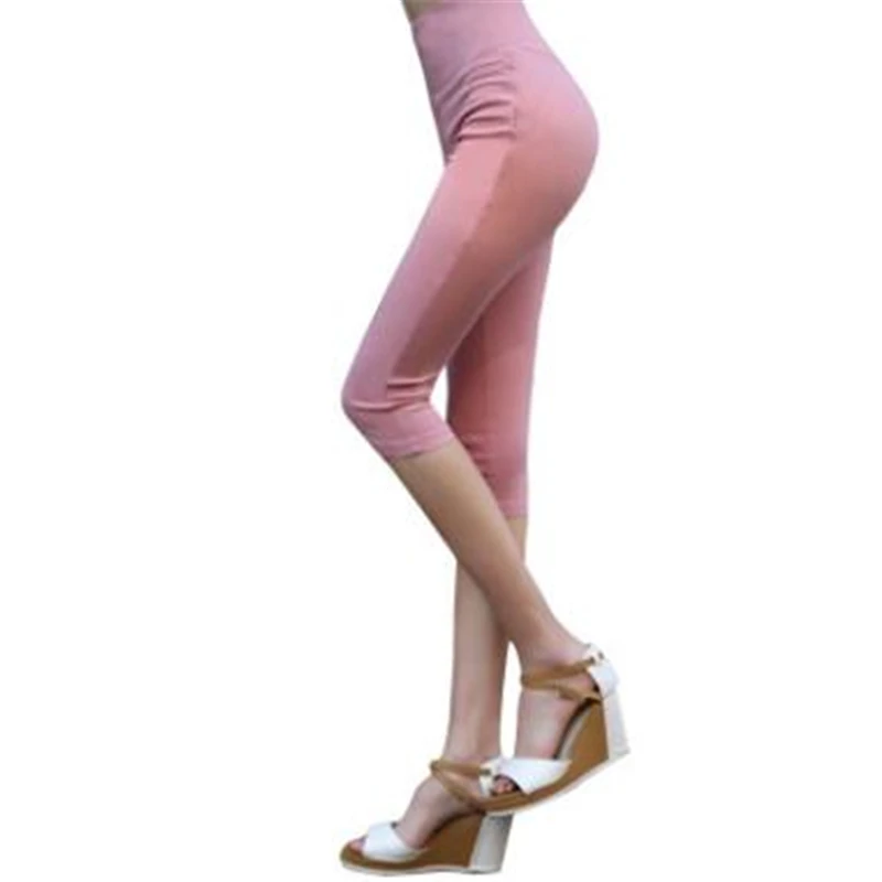 Summer Womens Breeches Slim Waist Candy Stretch Leggings Pencil Pants Female Calf Length Solid High Elastic Fall Capris