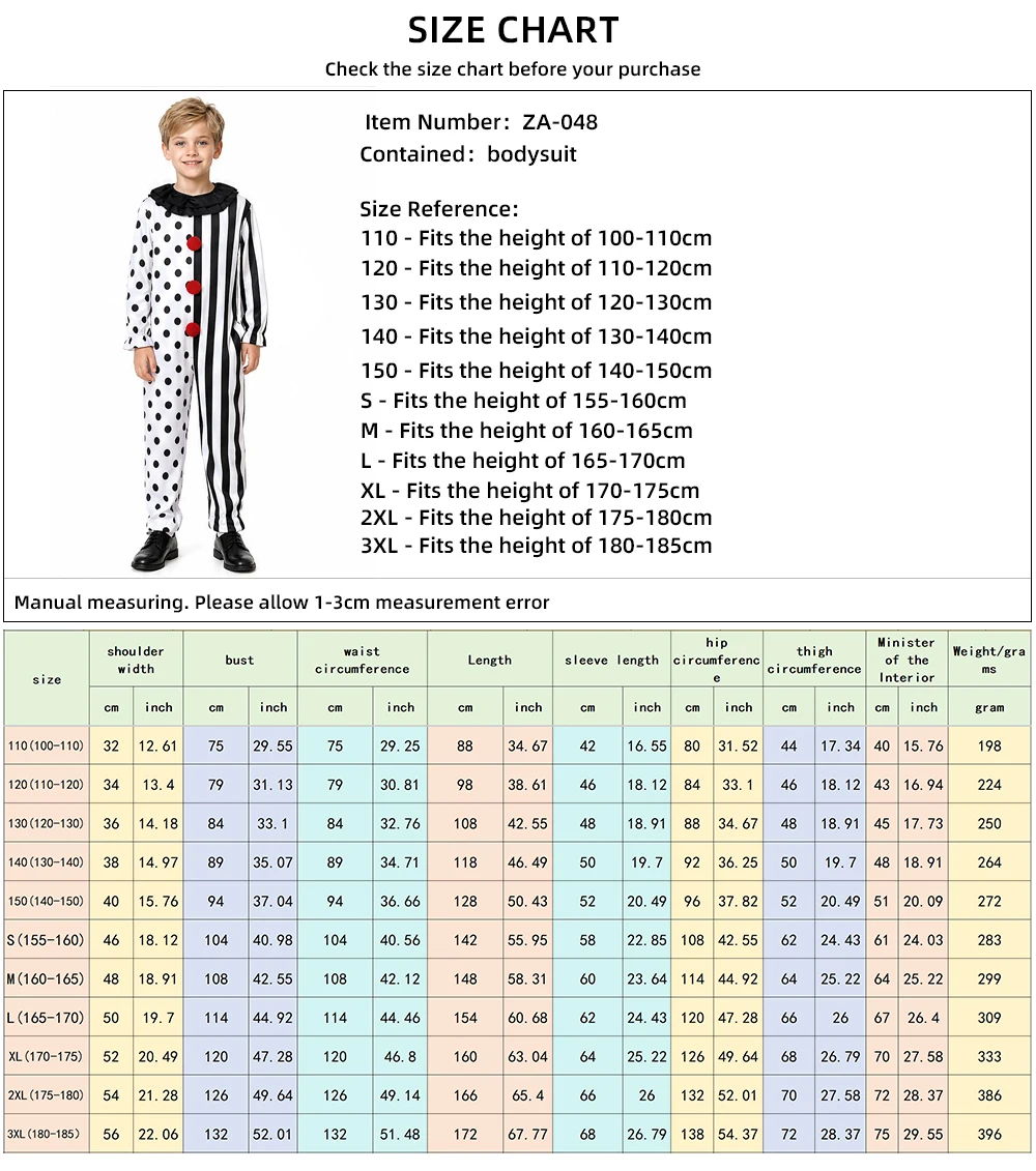Halloween-Kostüm für Erwachsene: Horror-Clown-Overall, schwarz-weiß, mit Punkten und Streifen, Patchwork-Design, Clown-Kostüm, Cosplay-Outfit für Partys. – Detail 1