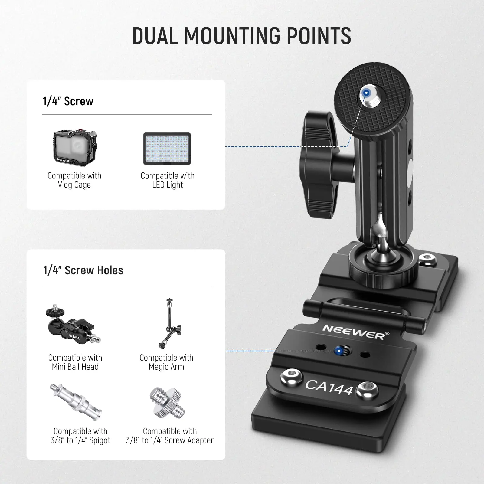NEEWER Magnetic Fence Mount for Mevo Start Pocket Radar GoPro Insta360 DJI, Dual Mounting Kit Compatible with Gamechanger App