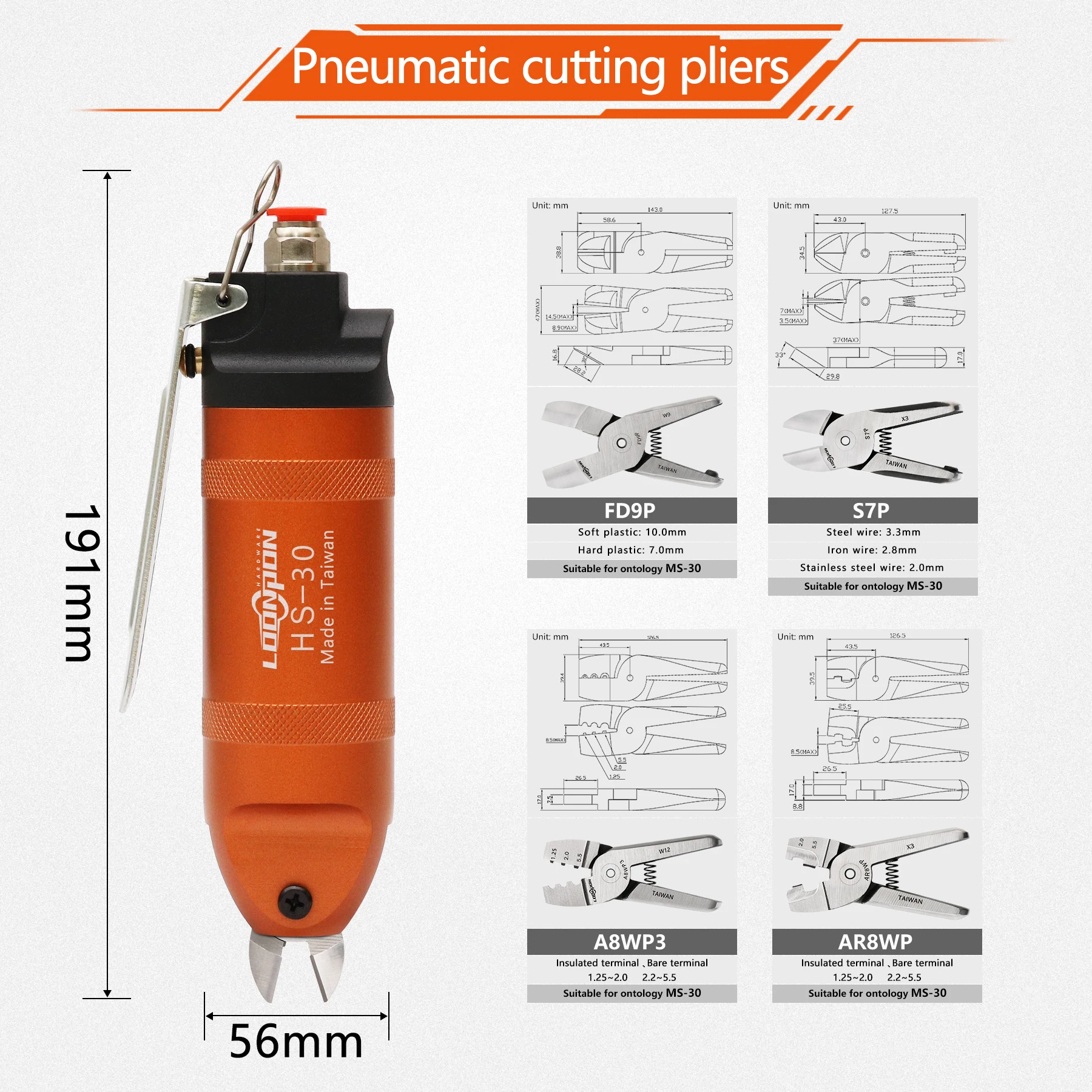 Imagem -03 - Air Scissors Shears Cutter Head Nipper Alicates de Crimpagem Pneumáticos Peça de Ferramenta para Terminal S7p F9p Fd9p A8wp A8wp3 Loonpon-hs30