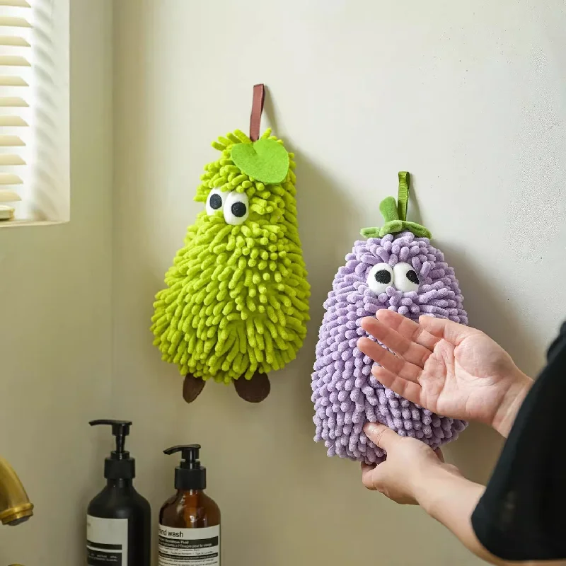 Purple Hanging Hand Towel Thickened Super Absorbent Quick Dry Odor Resistant Cartoon Towel Cute Kids Towel Bathroom Household Ha