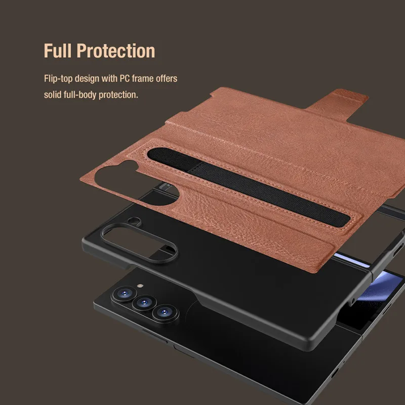 For Samsung Galaxy Z Fold 6 Folding Case Nillkin Quality Premium Leather Full Coverage Stand Cover with Pen Card Slot